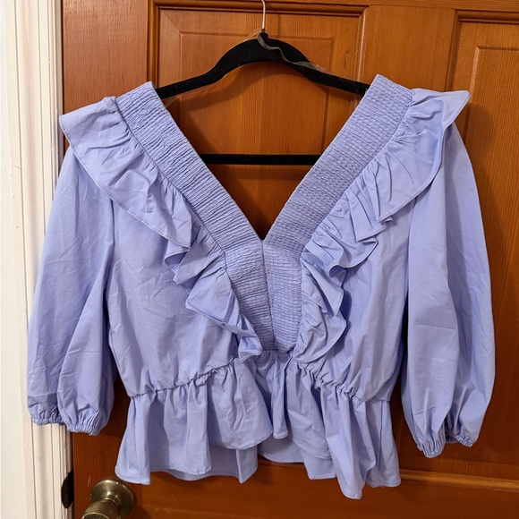Lavender Ruffle V-Neck Blouse - Picture 3 of 3